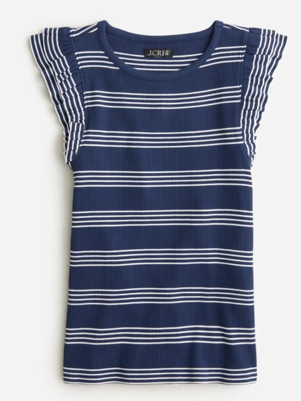 J. Crew Striped Ruffle-Sleeve Ribbed Tank Top in Navy & White.Size M